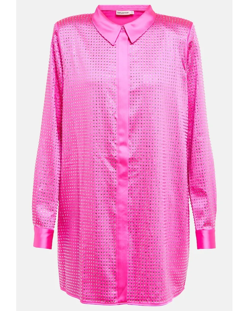 Self-Portrait Camicia in raso con cristalli Rosa