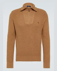 Ralph Lauren Pullover in lana e cotone con zip Marrone