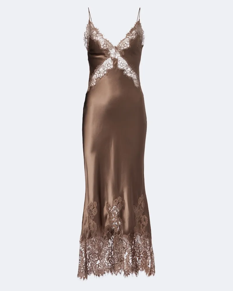 Rebecca Vallance Abito sottoveste Ellen in seta con pizzo Marrone