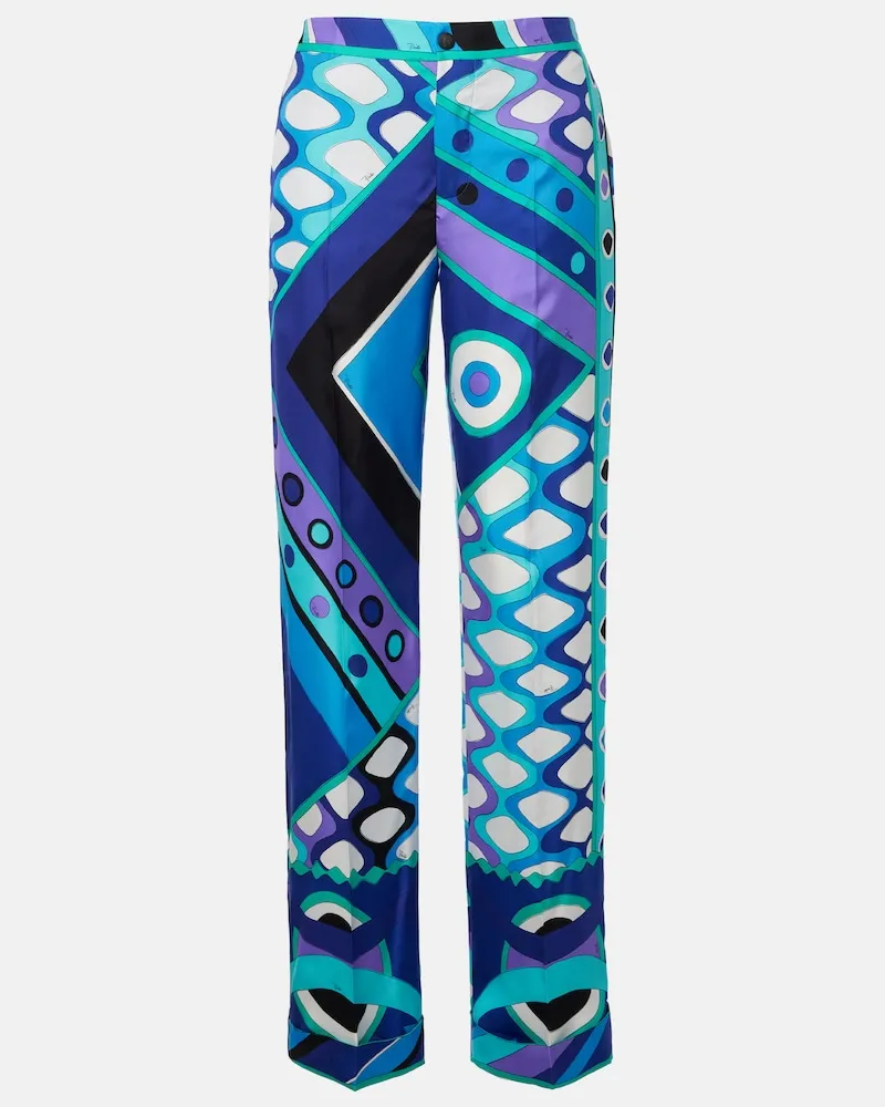 Emilio Pucci Pantaloni Vivara a gamba larga e vita alta in seta Blu