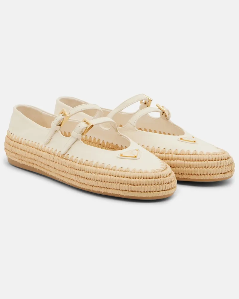 Prada Ballerine in pelle e rafia Bianco