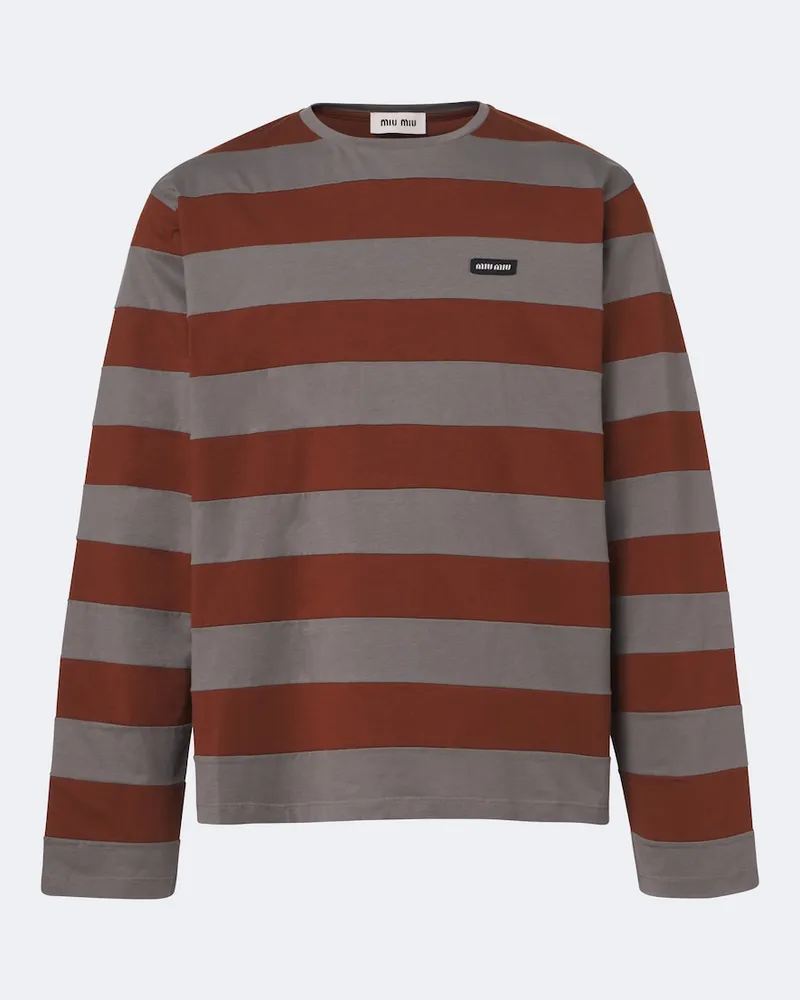 Miu Miu T-shirt in jersey di cotone a righe Grigio