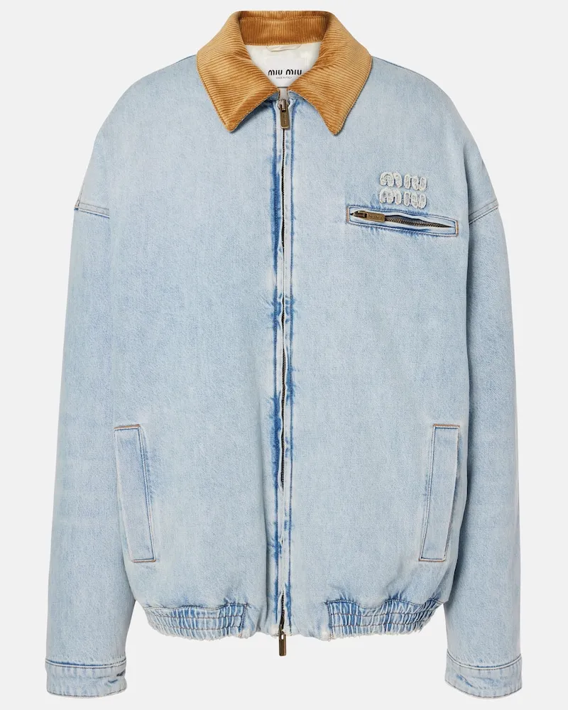 Miu Miu Giacca di jeans imbottita con logo Blu