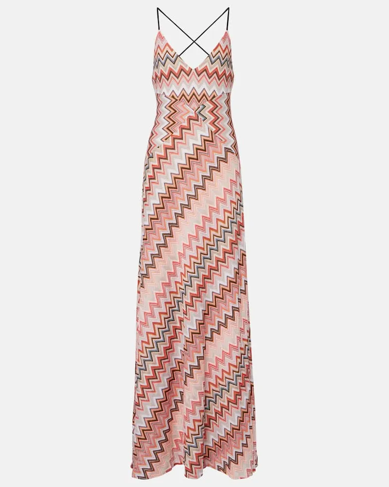 Missoni Abito lungo in misto cotone a zig-zag Rosa