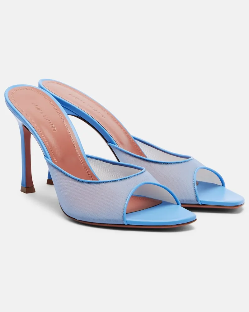 Amina Muaddi Mules Alexa in mesh con pelle Blu