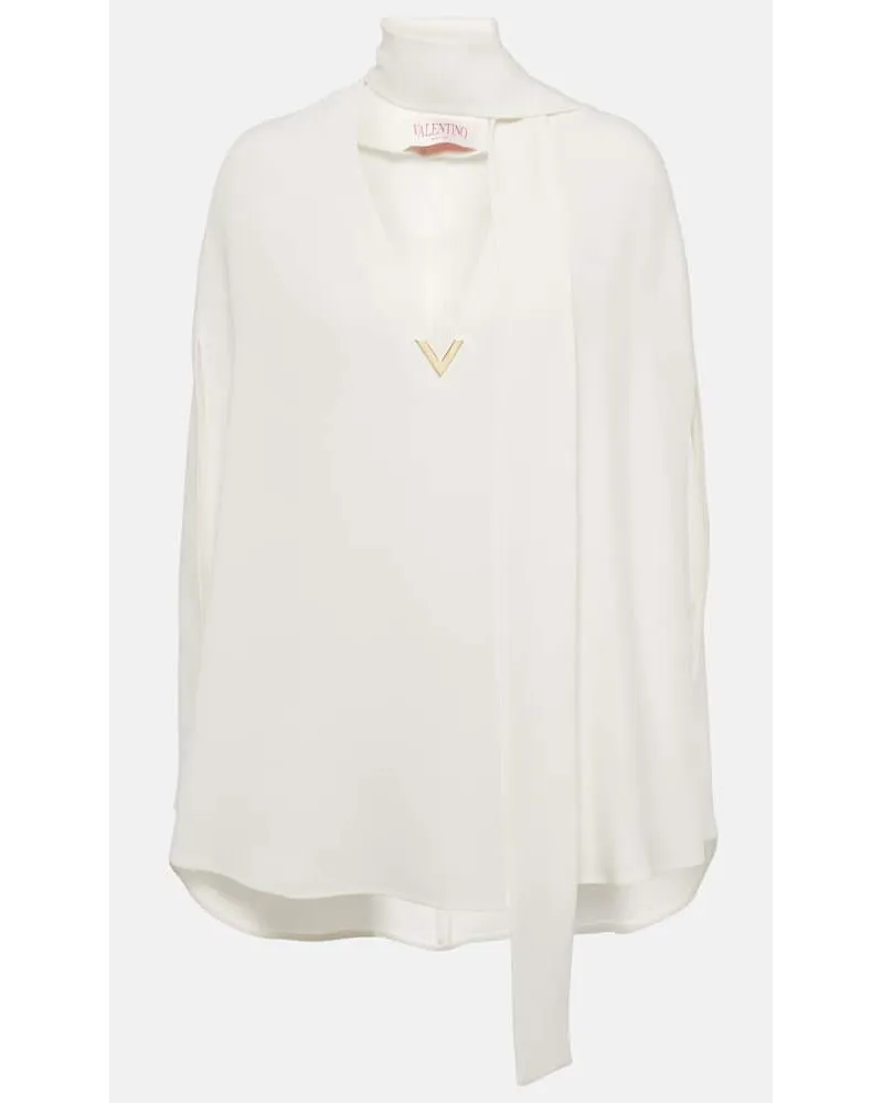 Valentino Garavani Blusa in seta con mantella Bianco
