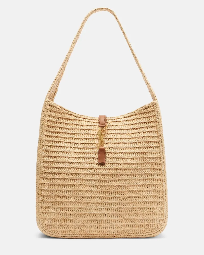 Saint Laurent Borsa a spalla Le 5 Ã  7 Large in rafia Beige