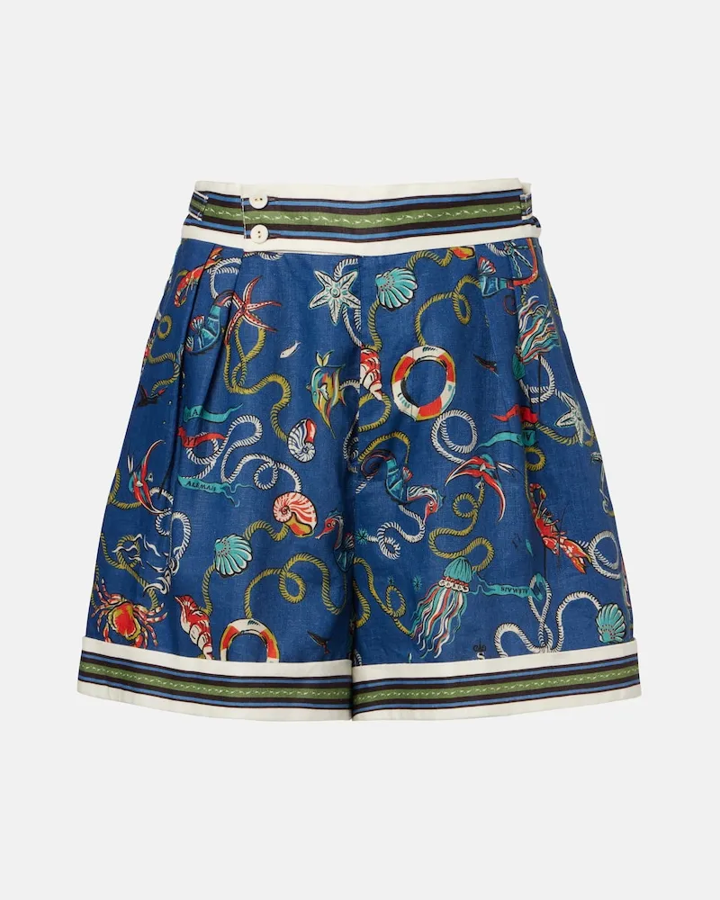 ALEMAIS AlÃ©mais Shorts Cove in lino con stampa Blu