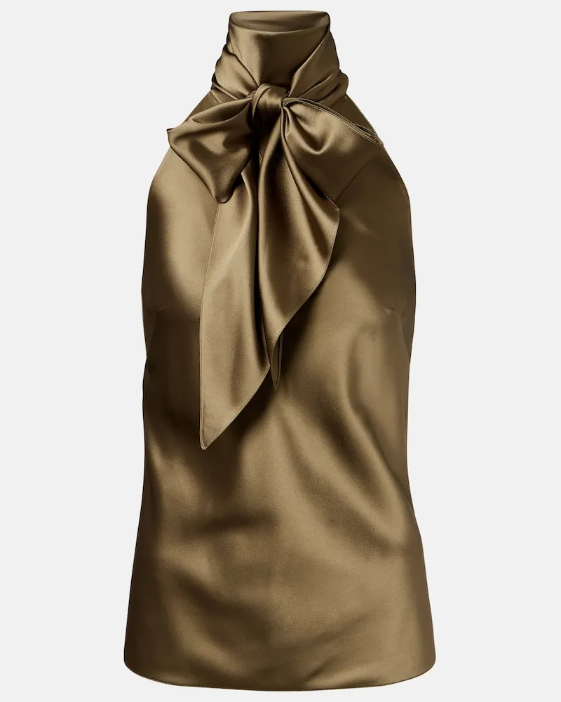 Ralph Lauren Top Chiltons in satin con laccetti Verde
