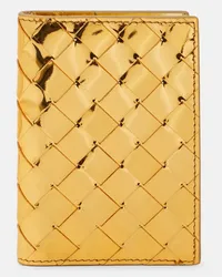 Bottega Veneta Porta passaporto in pelle metallizzata Intrecciato Oro