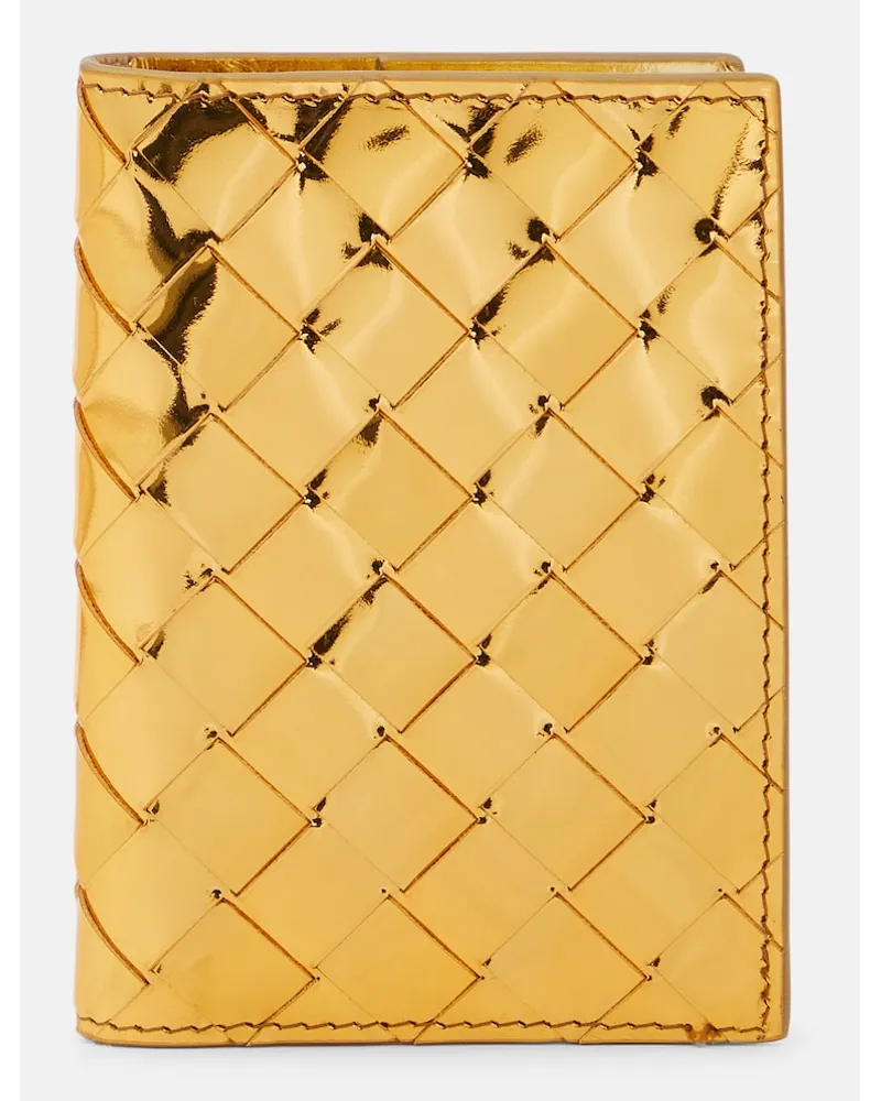 Bottega Veneta Porta passaporto in pelle metallizzata Intrecciato Oro