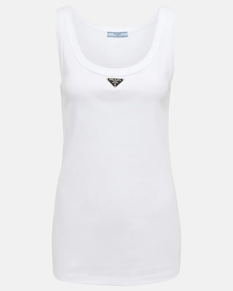 Prada Tank top in cotone con logo Bianco