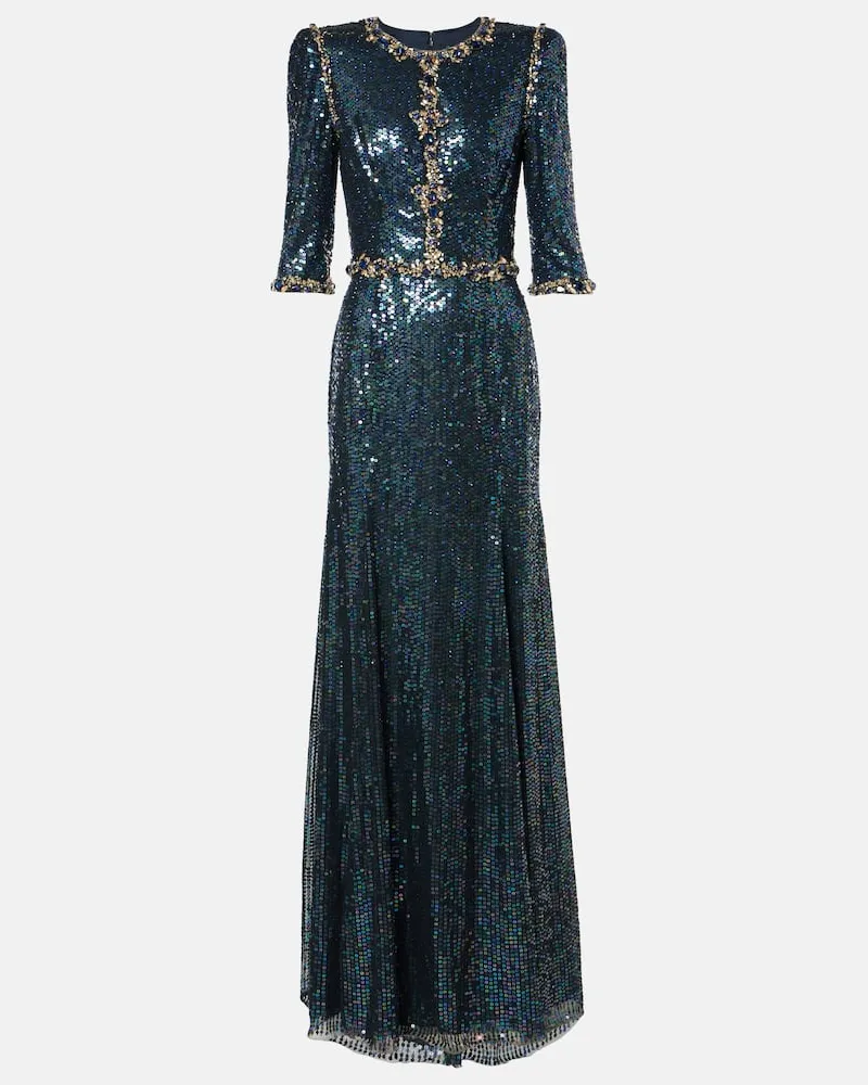 Jenny Packham Abito lungo Pretty Thing con paillettes Blu