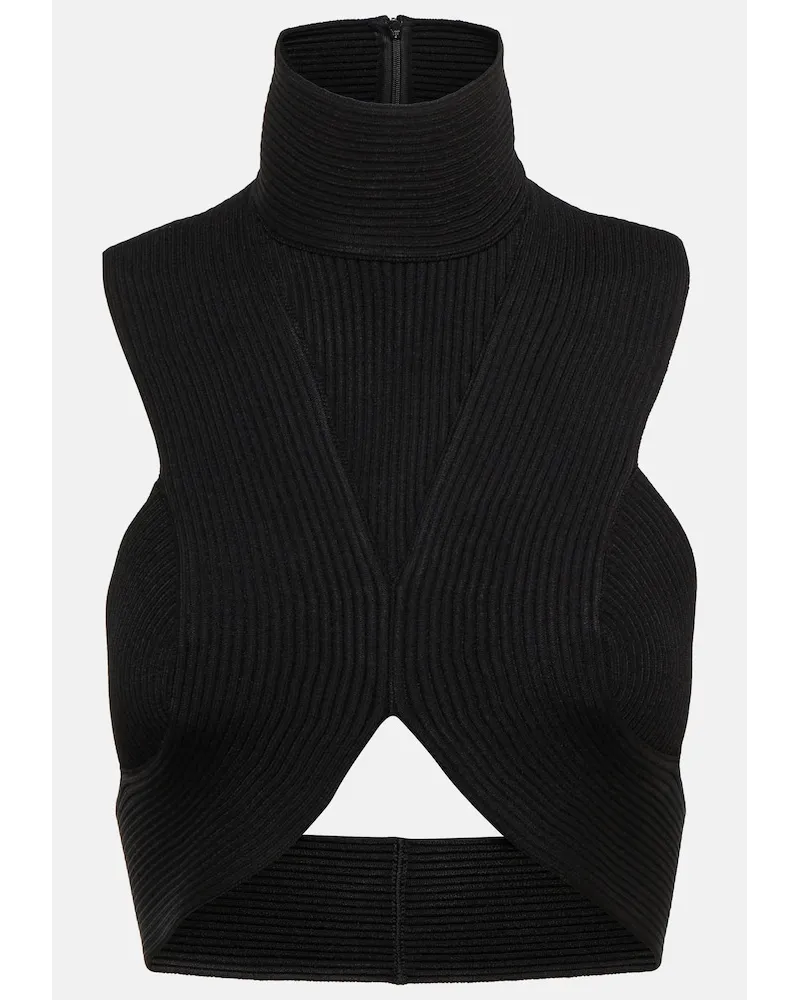 Alaïa AlaÃ¯a Top cropped in maglia a coste Nero