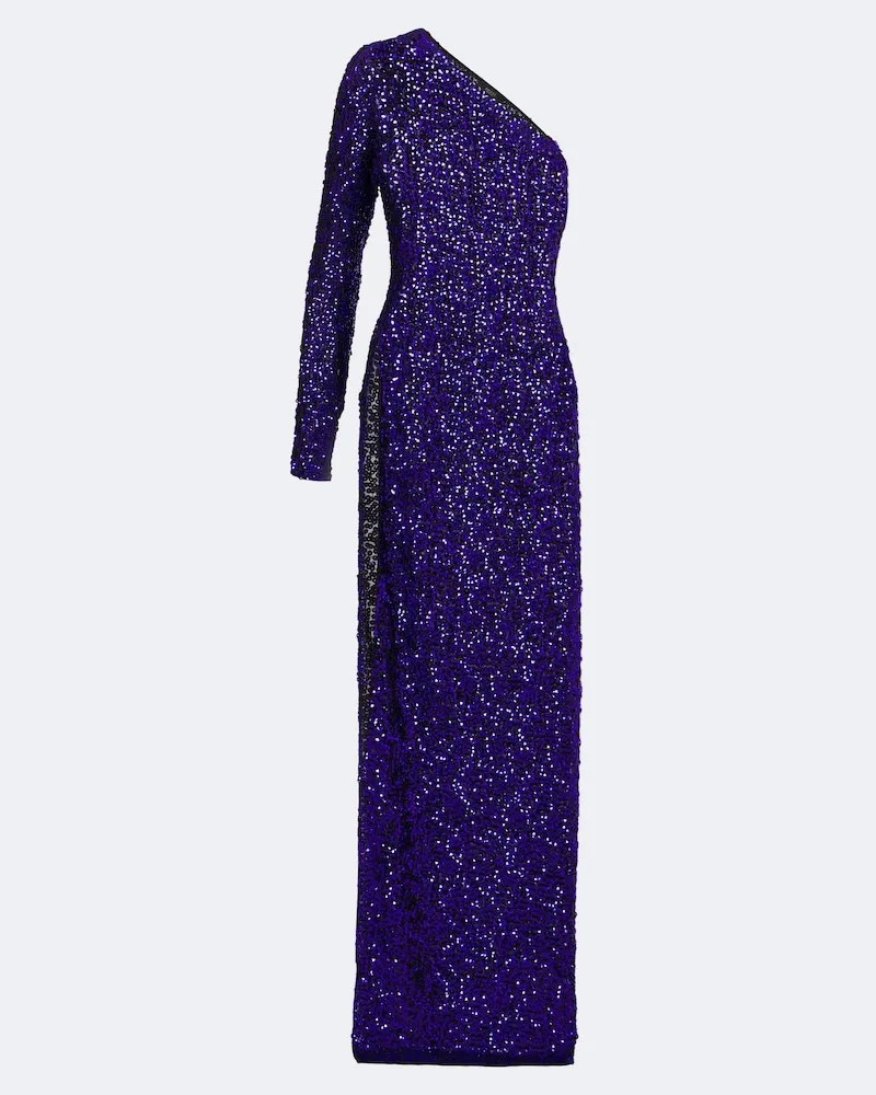Gucci Abito lungo in seta monospalla con paillettes Viola