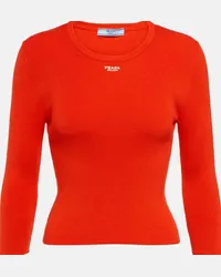 Prada Pullover in misto cotone a coste Rosso