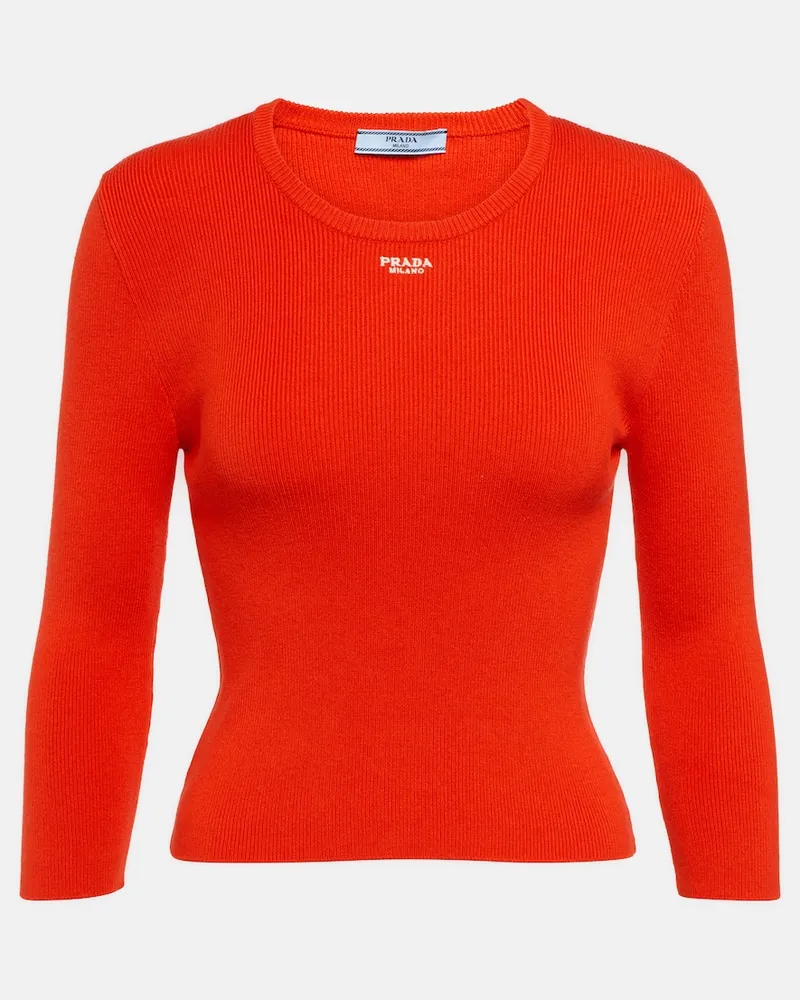 Prada Pullover in misto cotone a coste Rosso