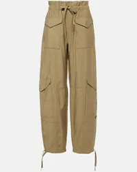 Ganni Pantaloni cargo Light Slub a vita alta Verde