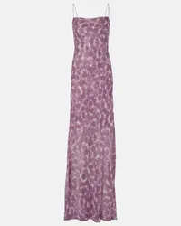 Dries van Noten Abito lungo in chiffon di seta Viola