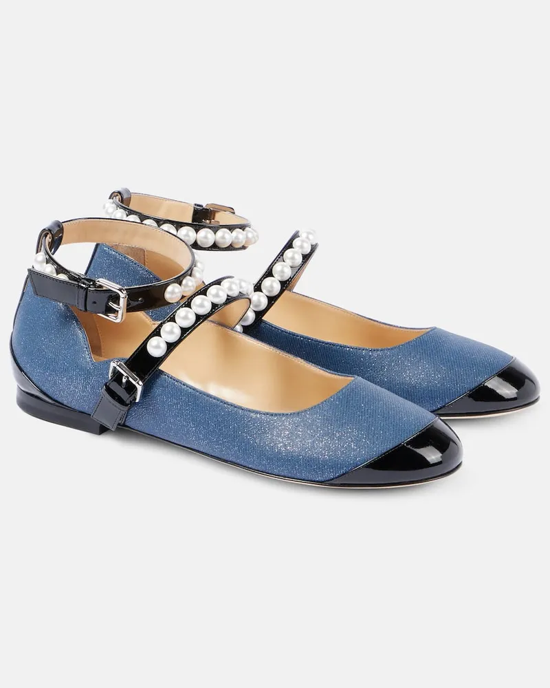 Mach & Mach Ballerine Mary Jane in denim Blu