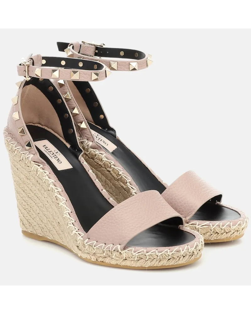 Valentino Garavani Espadrillas Rockstud Double in pelle con zeppa Rosa