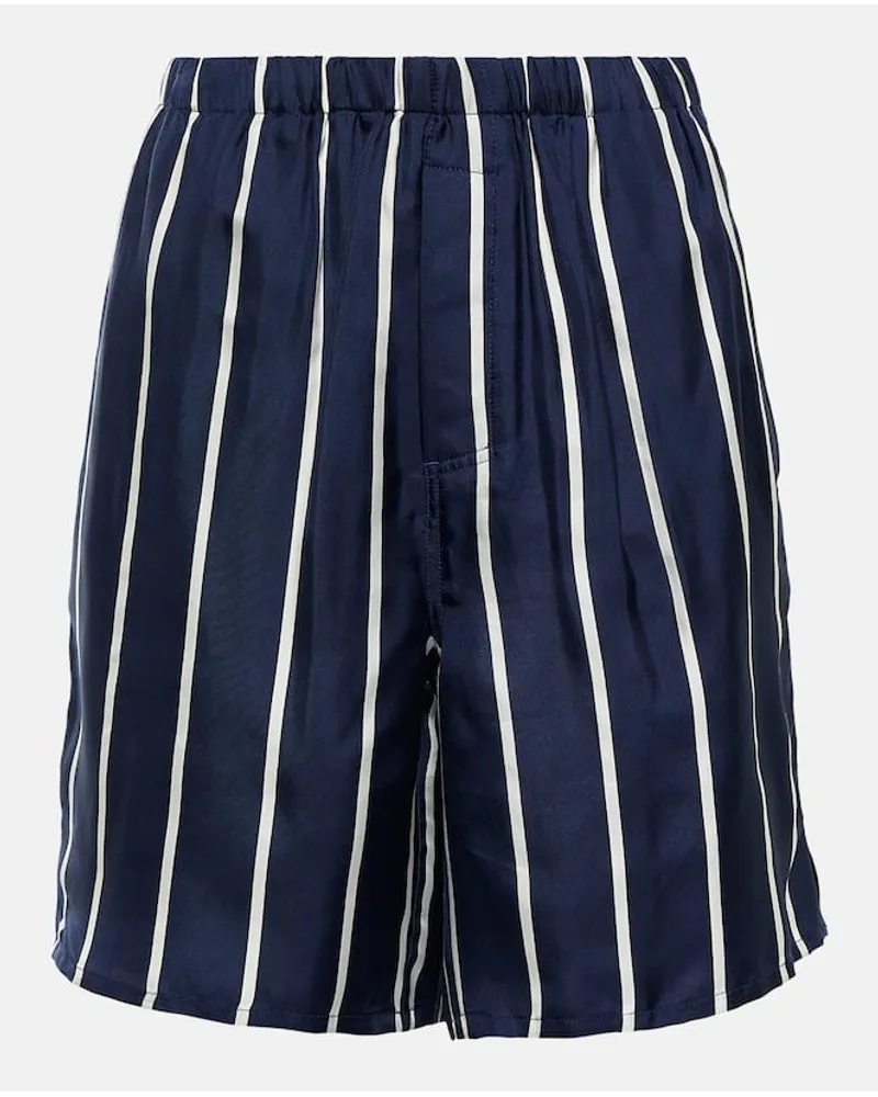 AMI Paris Shorts in seta a righe Blu