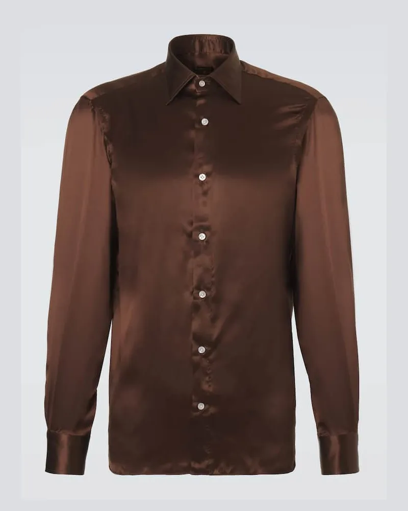 Rubinacci Camicia in raso di seta Marrone