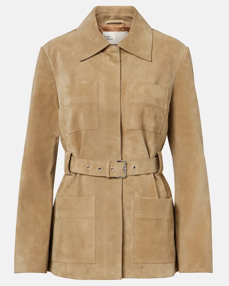 Tory Burch Giacca in suede con cintura Beige