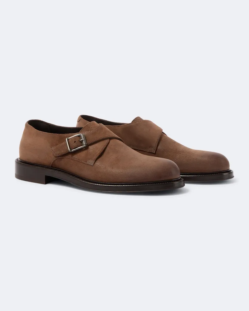 Brunello Cucinelli Scarpe Monk strap in pelle con monili Marrone