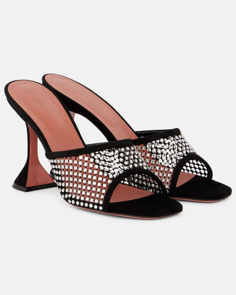 Amina Muaddi Mules Lupita 95 in mesh con suede Nero