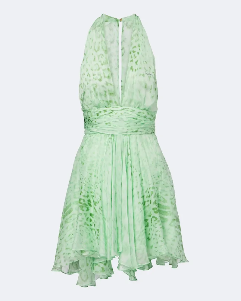 Roberto Cavalli Abito corto in seta con stampa Verde