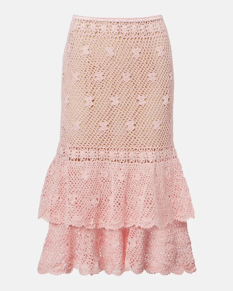 Anna Kosturova Gonna midi Florence in cotone crochet Rosa