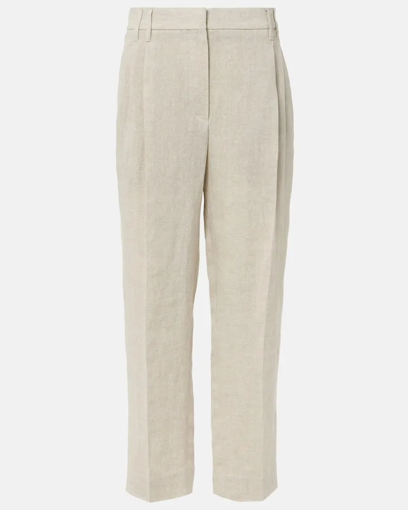 Brunello Cucinelli Pantaloni regular in misto lino Beige
