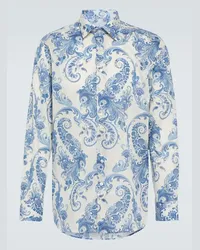 Etro Camicia in cotone con stampa paisley Blu