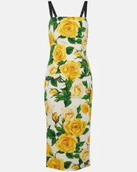 Dolce & Gabbana Abito midi in misto seta con stampa Giallo