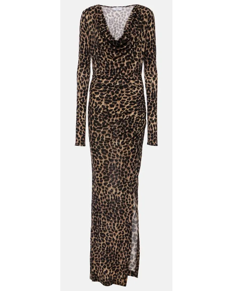 Blumarine Abito lungo in jersey di lana con stampa Marrone