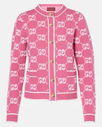 Gucci Cardigan in bouclé di lana jacquard GG Rosa