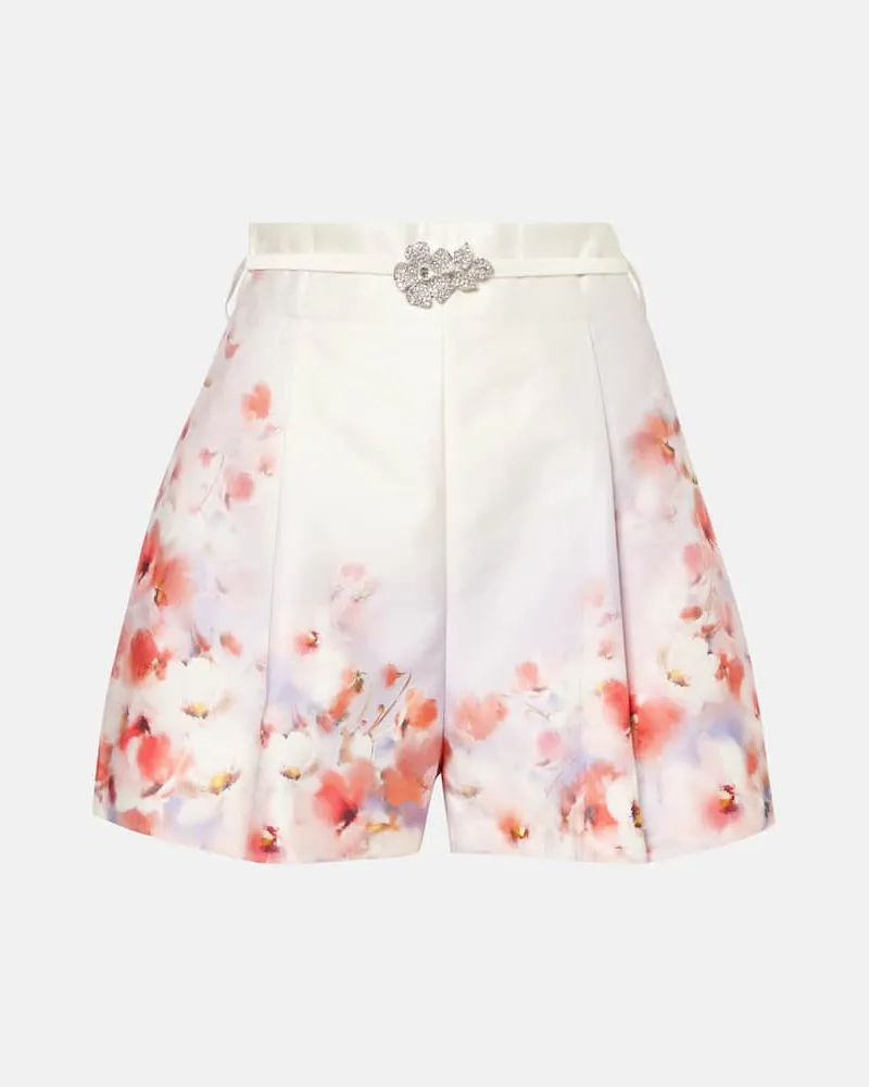 Zimmermann Shorts Crush Flat Front in seta e cotone Bianco