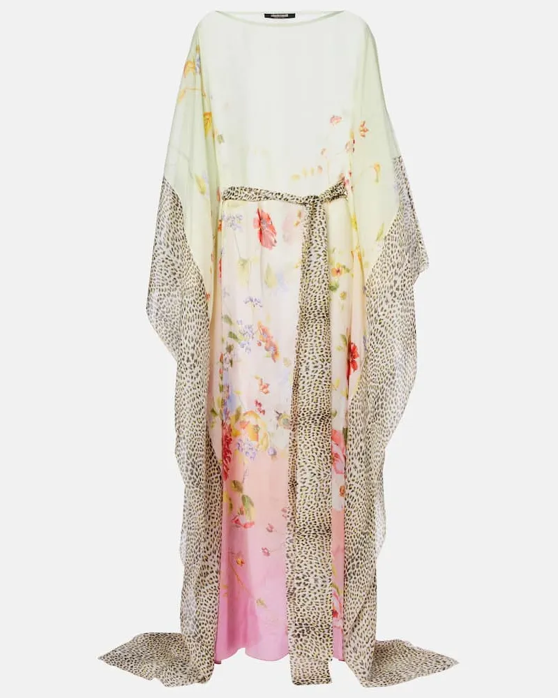 Roberto Cavalli Caftano in seta con stampa Verde