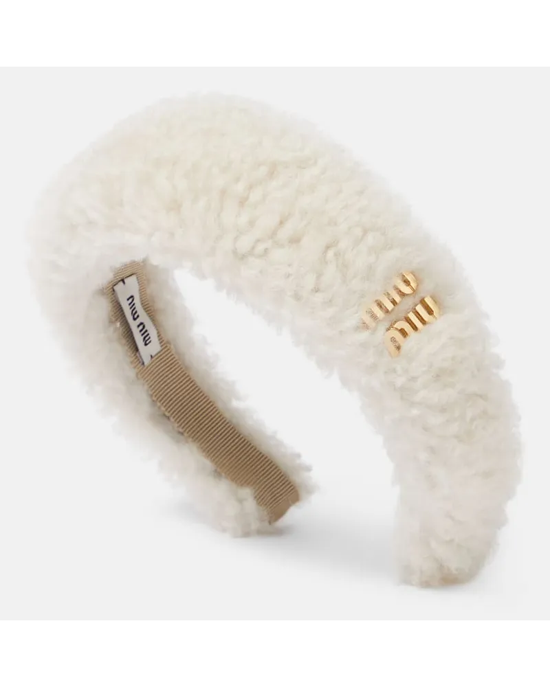 Miu Miu Fascia per capelli in shearling con logo Bianco