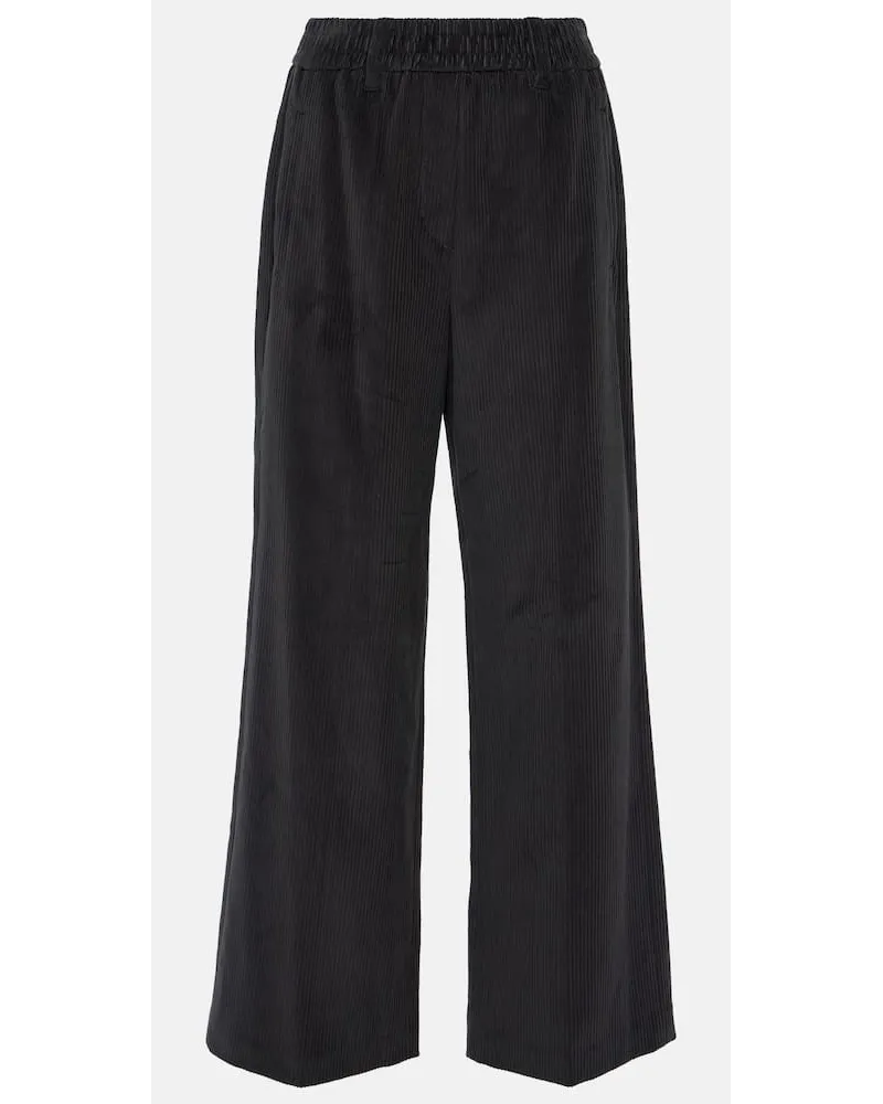 Brunello Cucinelli Pantaloni a gamba larga in velluto Nero