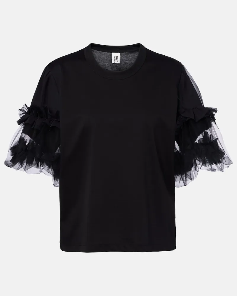 Noir Kei Ninomiya T-shirt in cotone con tulle e volant Nero