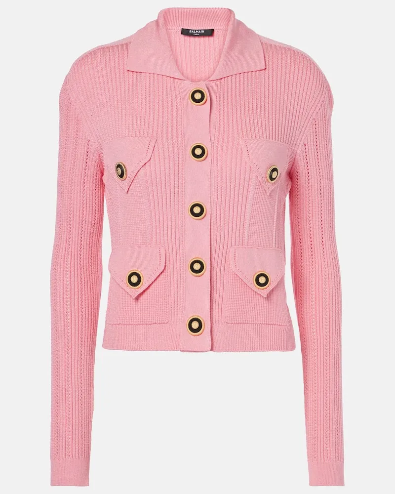 Balmain Cardigan in maglia a coste Rosa