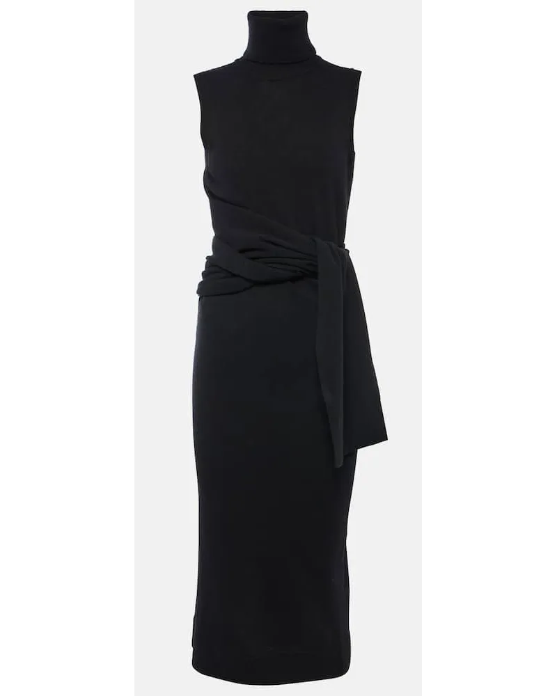 Maison Margiela Abito midi in misto lana con fiocco Nero