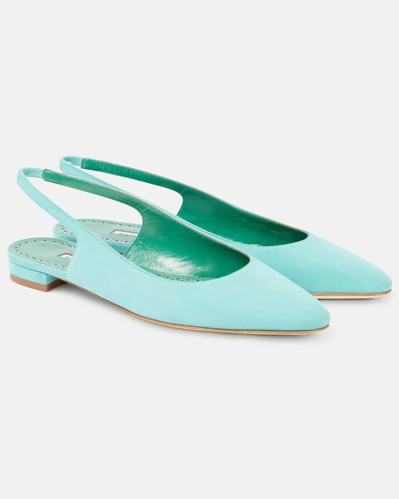Manolo Blahnik Ballerine slingback Sawra 10 in suede Blu