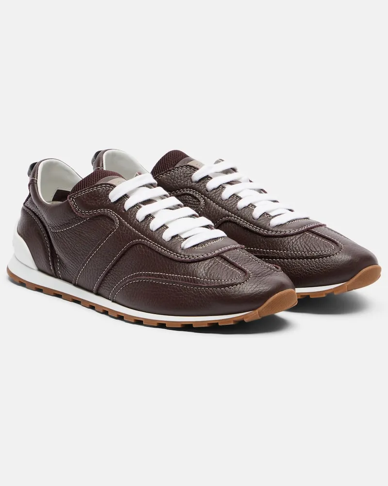 Brunello Cucinelli Sneakers in pelle con monili Borgogna