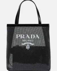 Prada Shopper Small in rete con paillettes Nero