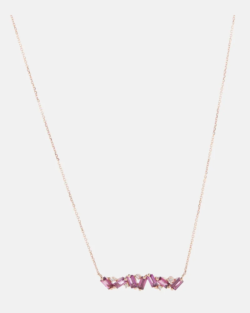 Suzanne Kalan Collana Frenesia Bar in oro rosa 14kt con diamanti e rodolite Rosa