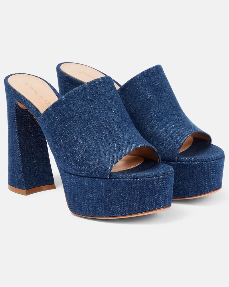 Gianvito Rossi Mules Holly in denim con platform Blu