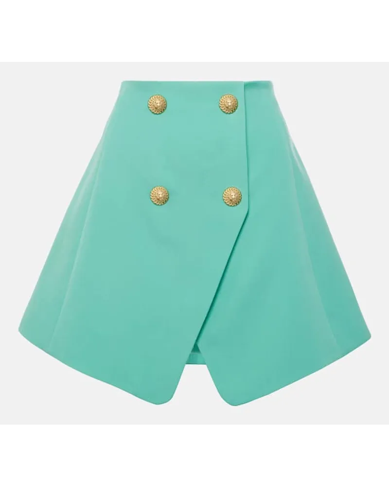 Balmain Minigonna a vita alta in lana Verde